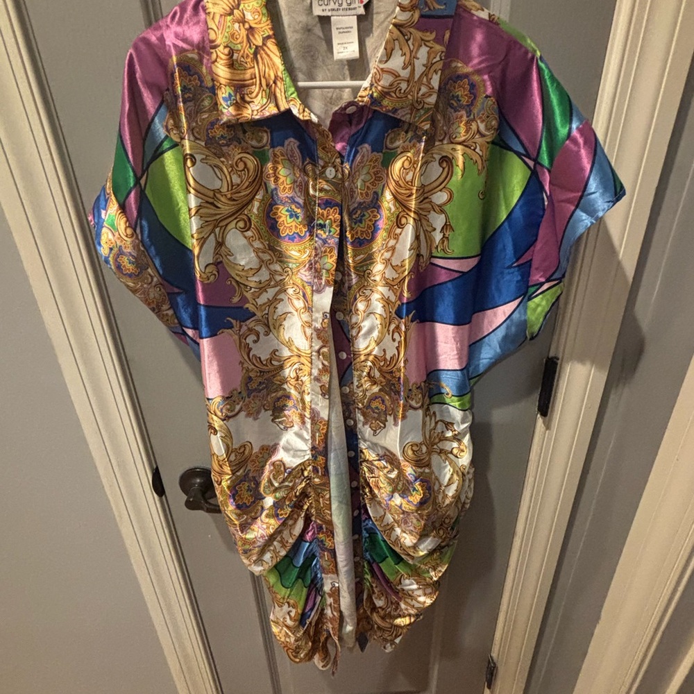 Ashley Stewart Multicolor Baroque Print Shirt